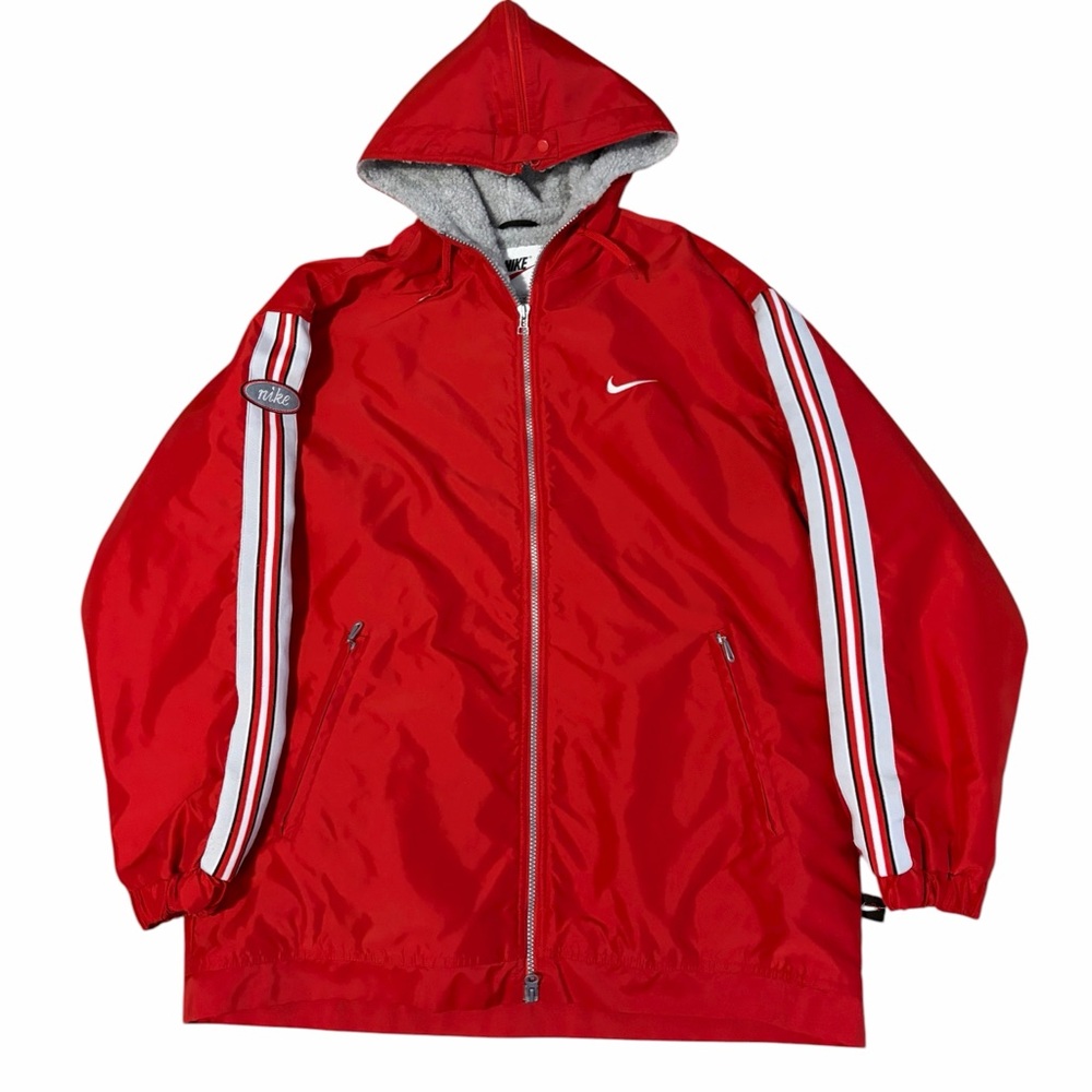 VTG Nike Sherpa Lined Winter Coat Womens Medium Red 90s Hooded Nylon Hooded